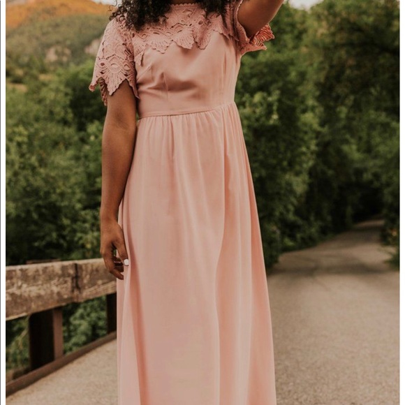 Roolee | Dresses | Roolee Bridesmaid Maxi Dress Pink With Lace  Neckshoulders Size Xl New With Tags | Poshmark